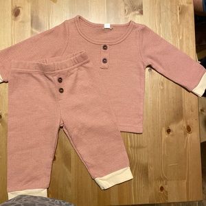 waffle knit pullover and sweatpants